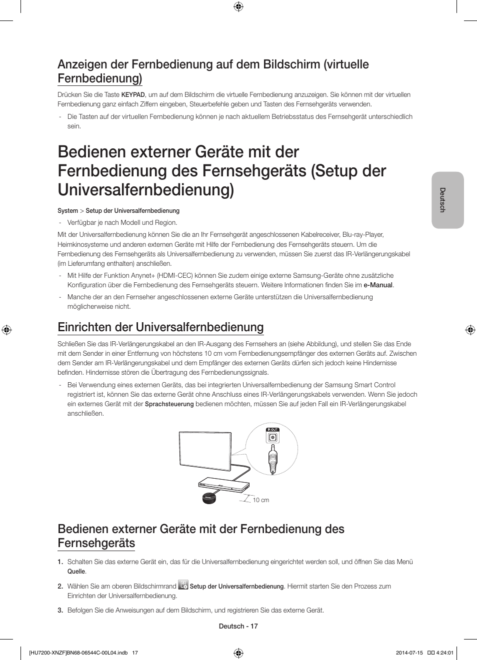 Einrichten der universalfernbedienung | Samsung UE65HU7200S User Manual | Page 65 / 97
