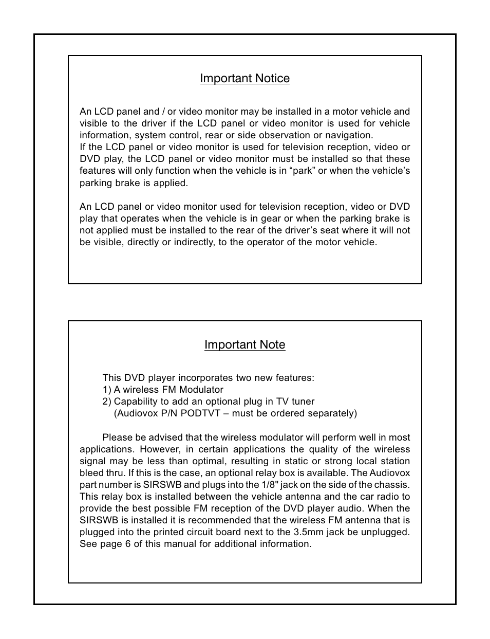 Important notice | Audiovox VOD1221 P User Manual | Page 2 / 11