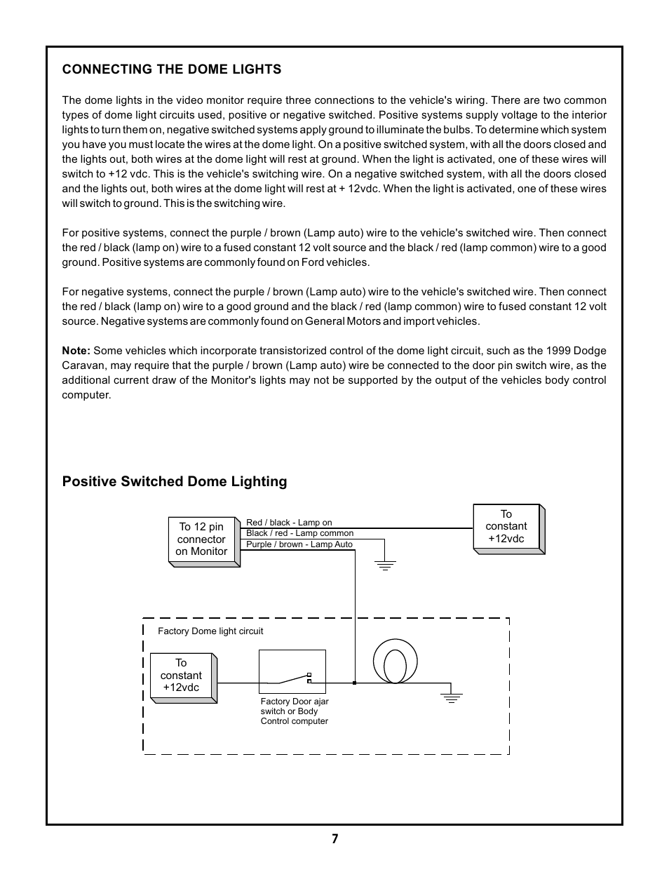Positive switched dome lighting | Audiovox VOD1221 P User Manual | Page 9 / 11