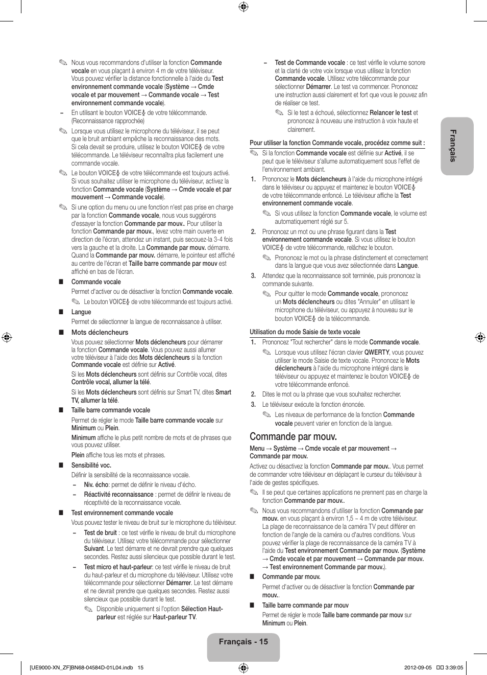 Commande par mouv | Samsung UE75ES9000S User Manual | Page 38 / 93