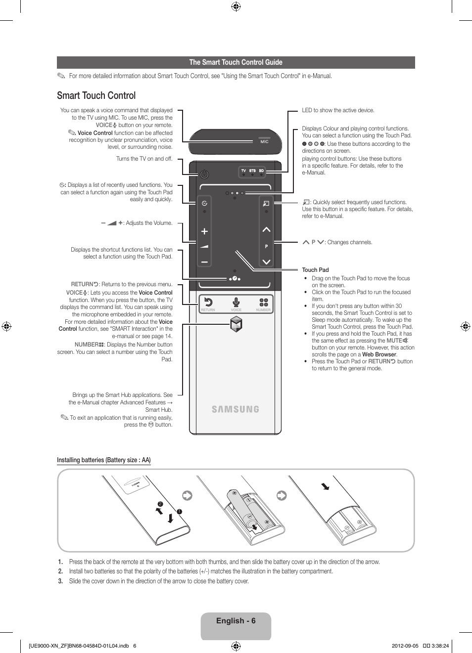 Smart touch control | Samsung UE75ES9000S User Manual | Page 6 / 93