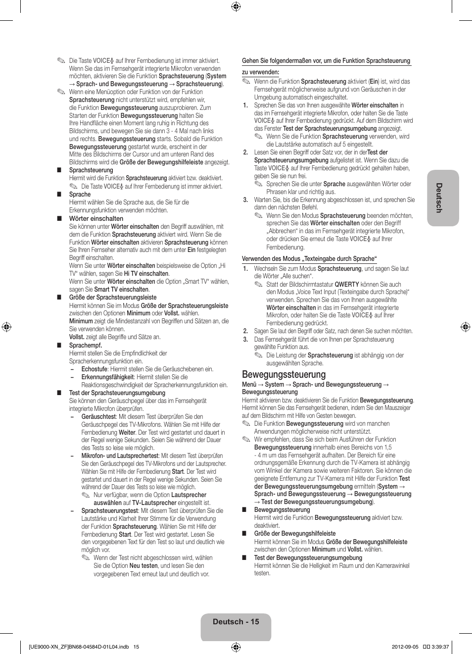 Bewegungssteuerung | Samsung UE75ES9000S User Manual | Page 61 / 93