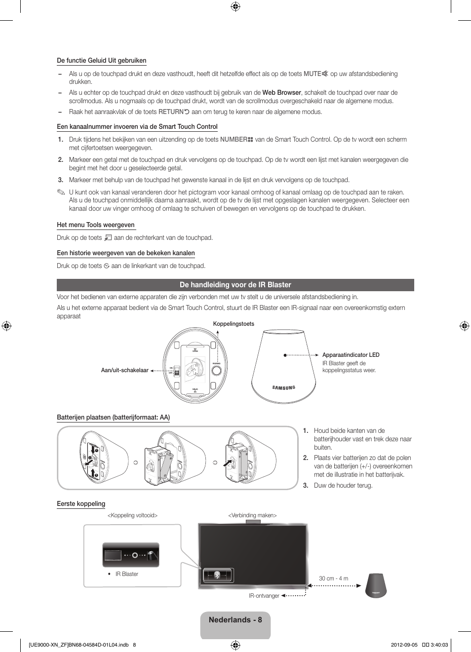 De handleiding voor de ir blaster, Nederlands - 8 | Samsung UE75ES9000S User Manual | Page 77 / 93