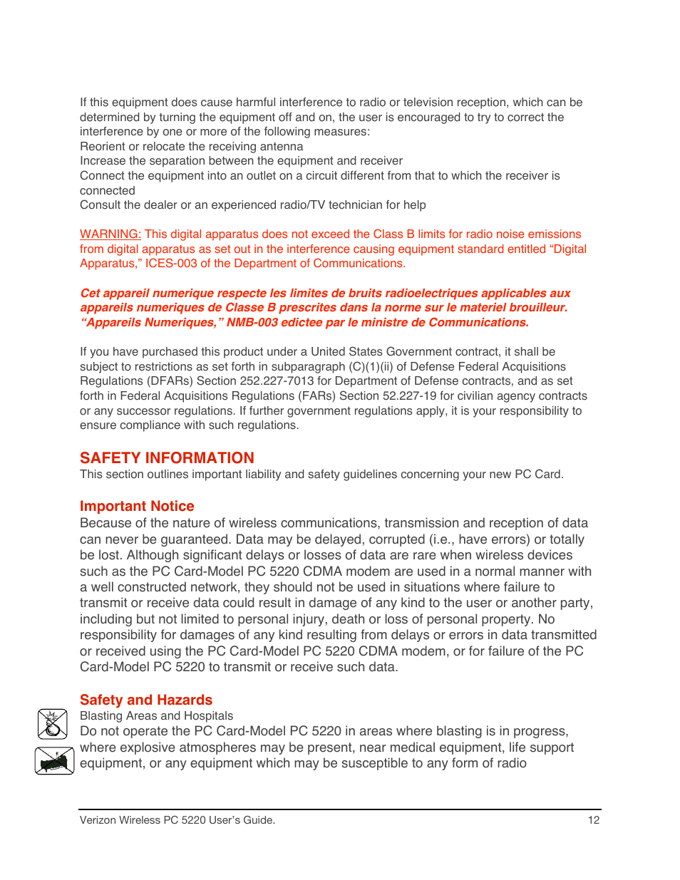 Safety information | Audiovox PC CARD PC 5220 User Manual | Page 12 / 15