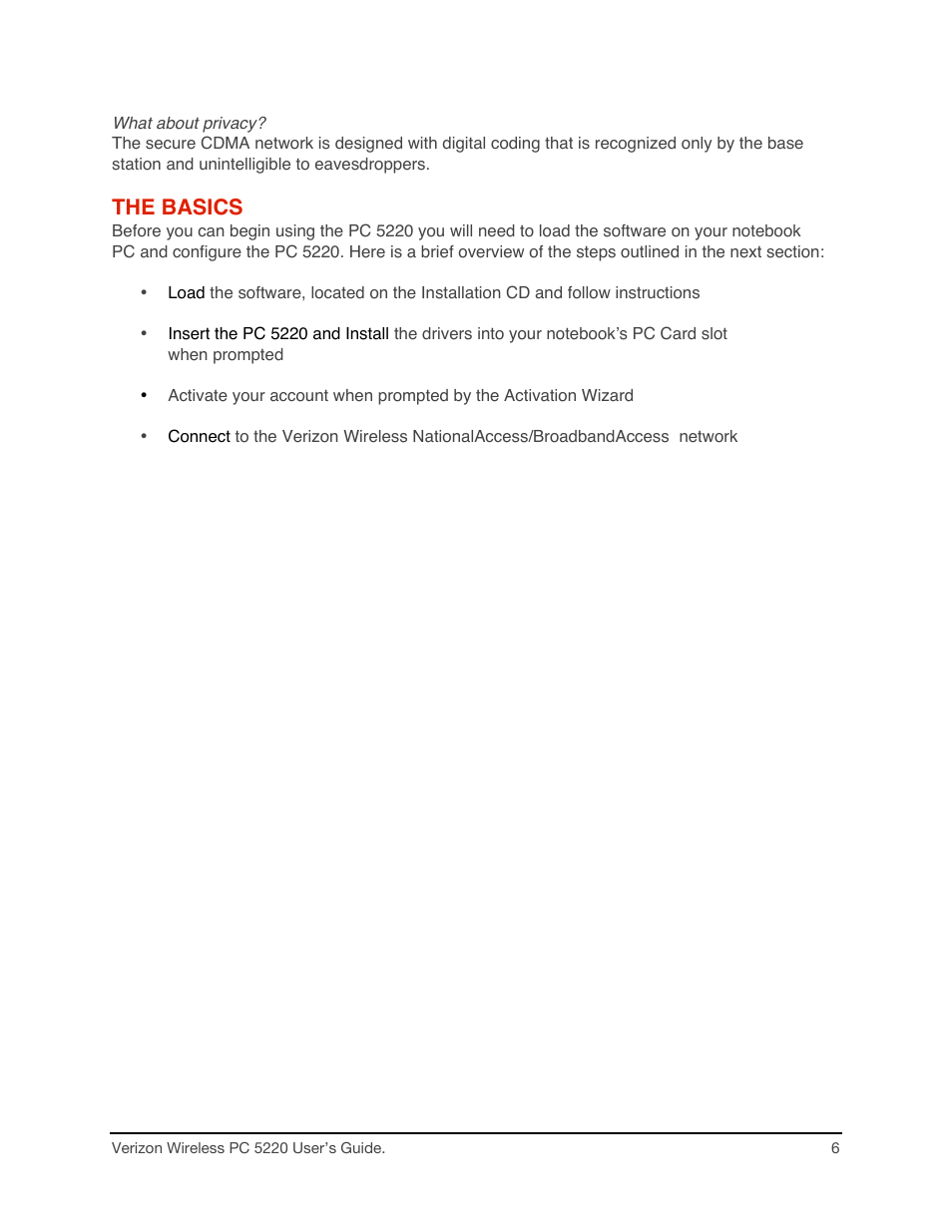 The basics | Audiovox PC CARD PC 5220 User Manual | Page 6 / 15