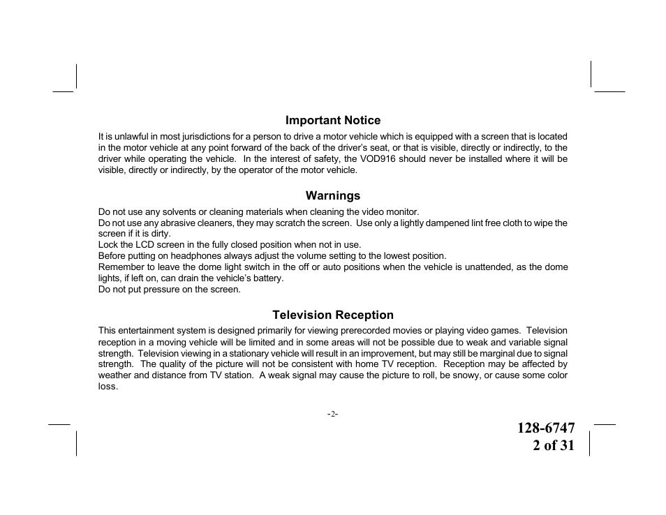 Audiovox VOD916 User Manual | Page 2 / 31