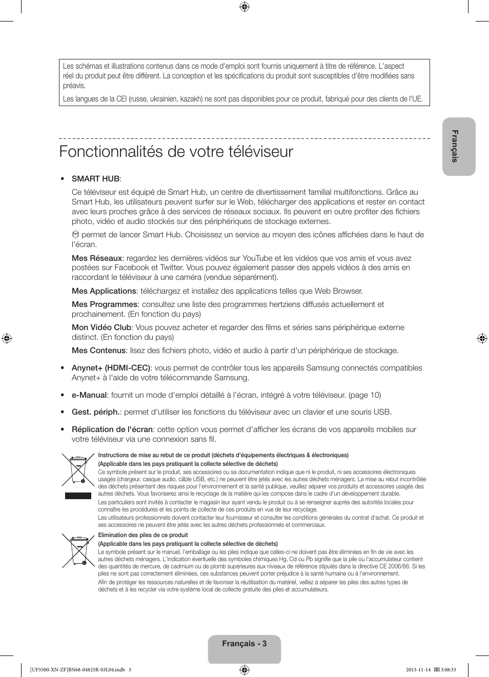 Fonctionnalités de votre téléviseur | Samsung UE32F5500AW User Manual | Page 23 / 81