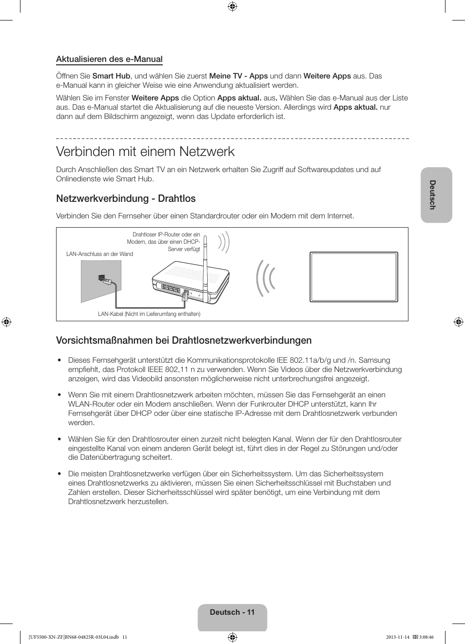 Verbinden mit einem netzwerk, Netzwerkverbindung - drahtlos | Samsung UE32F5500AW User Manual | Page 51 / 81