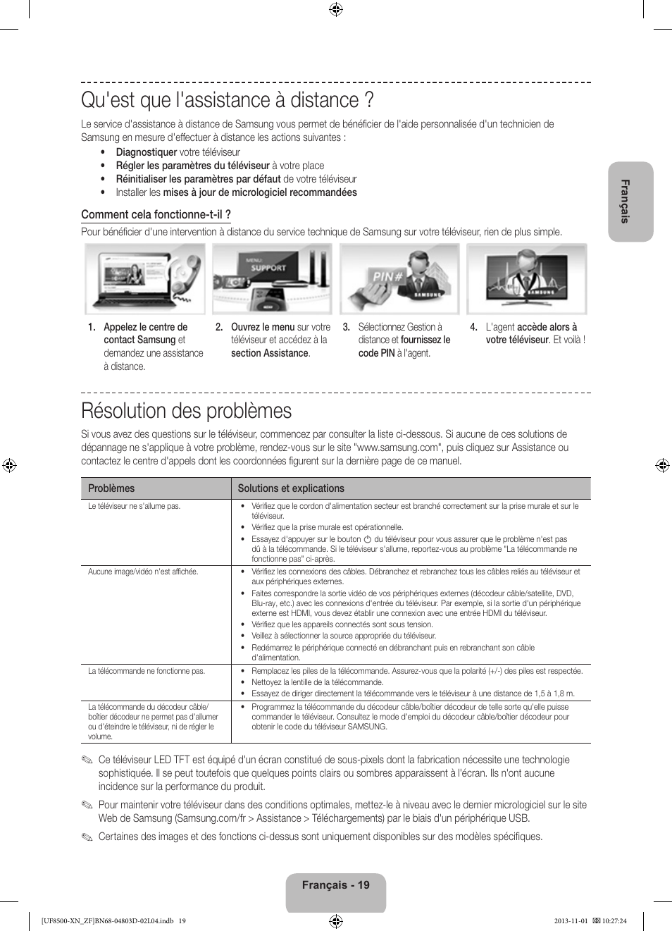 Qu'est que l'assistance à distance, Résolution des problèmes | Samsung UE55F8500SL User Manual | Page 43 / 97
