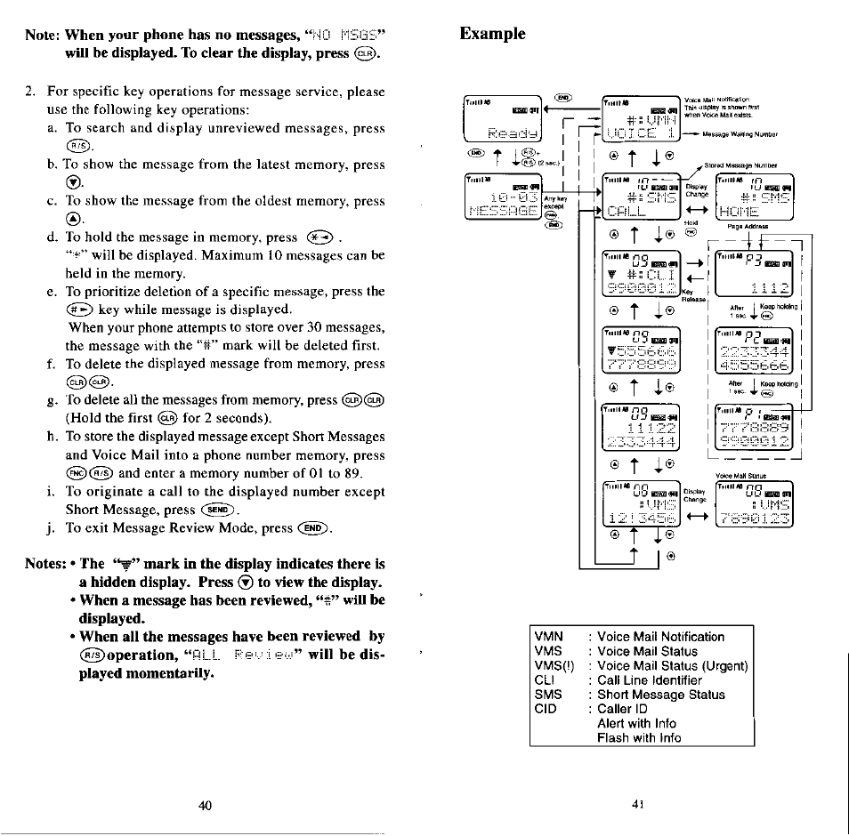 Note: when your phone has no messages, “nc, Example, T® t i | Audiovox MVX507 User Manual | Page 22 / 29