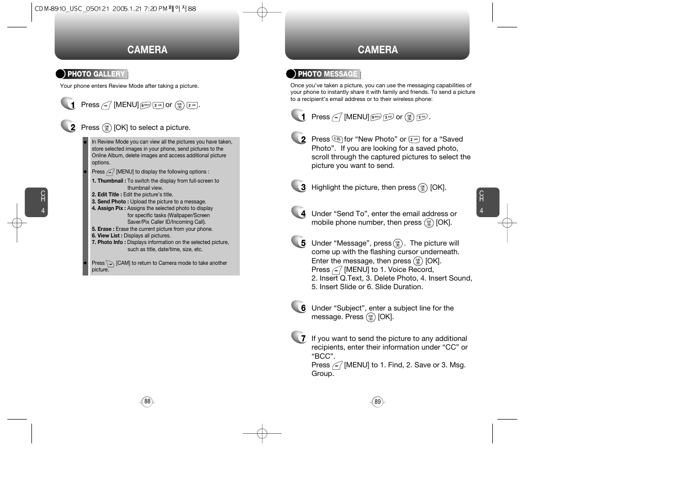 Camera | Audiovox CDM-8910 User Manual | Page 45 / 69