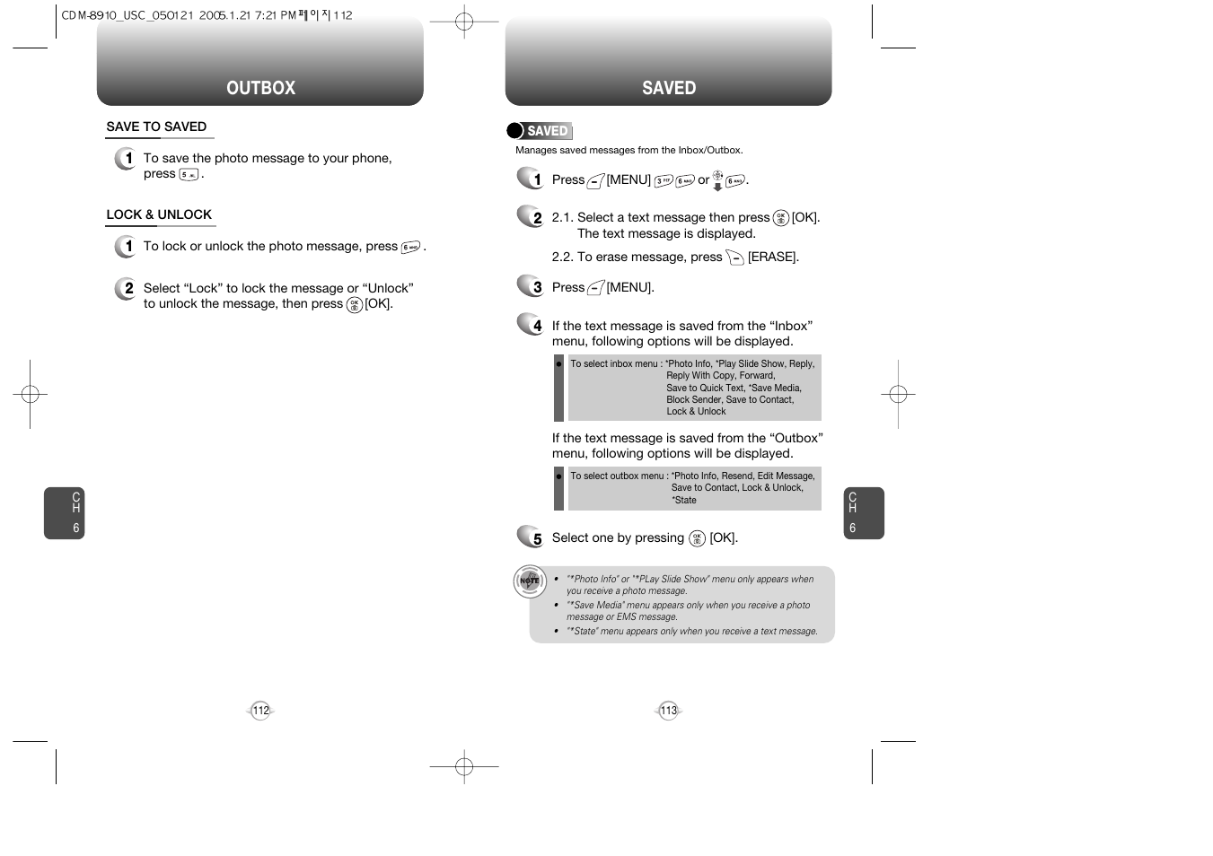 Saved outbox | Audiovox CDM-8910 User Manual | Page 57 / 69