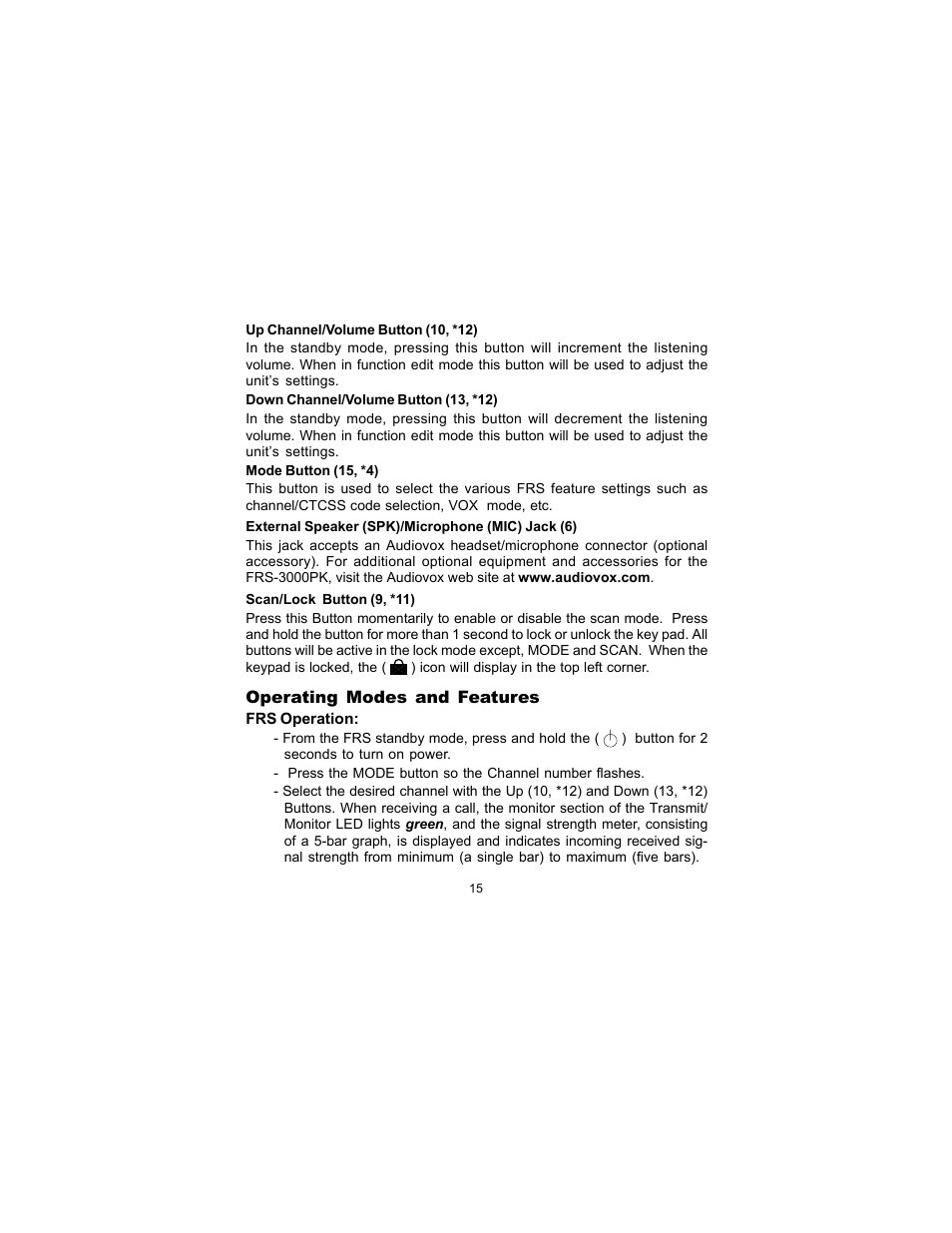 Audiovox FRS-3000PK User Manual | Page 15 / 28