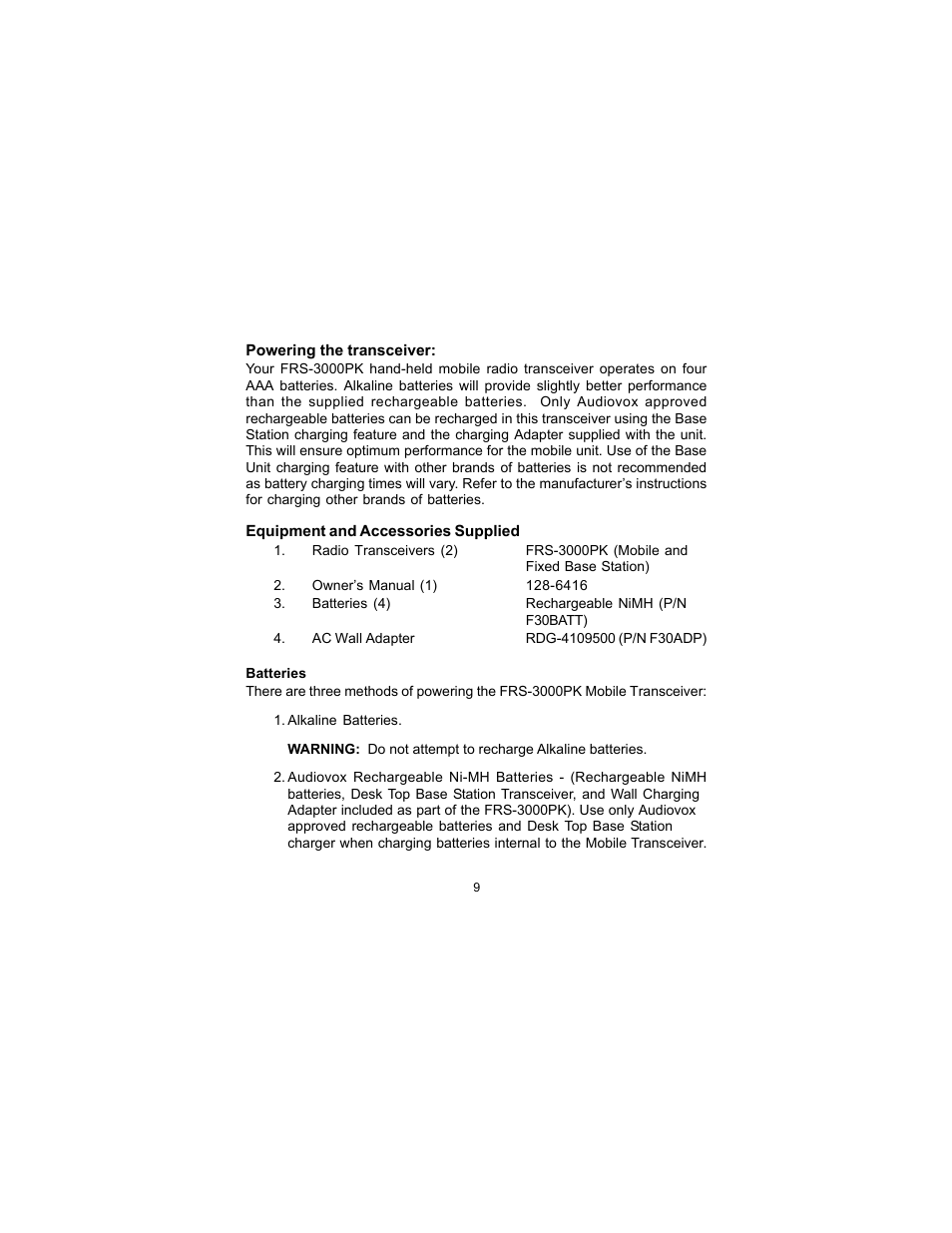 Audiovox FRS-3000PK User Manual | Page 9 / 28