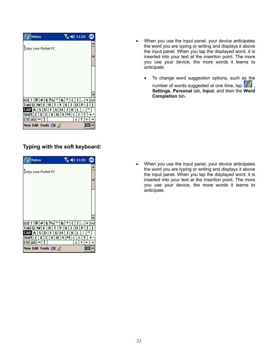 Typing with the soft keyboard | Audiovox Pocket PC Phone User Manual | Page 23 / 113