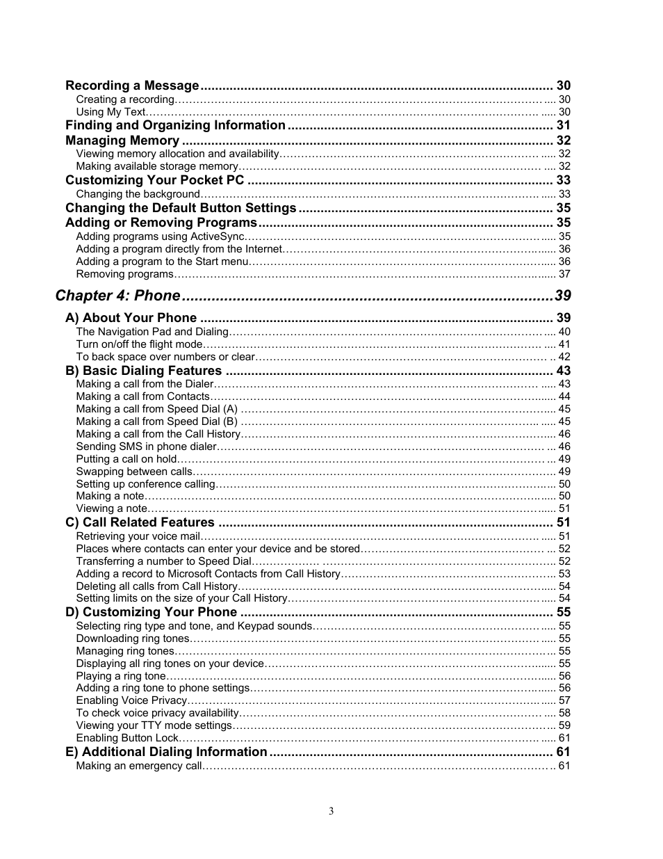 Chapter 4: phone | Audiovox Pocket PC Phone User Manual | Page 3 / 113