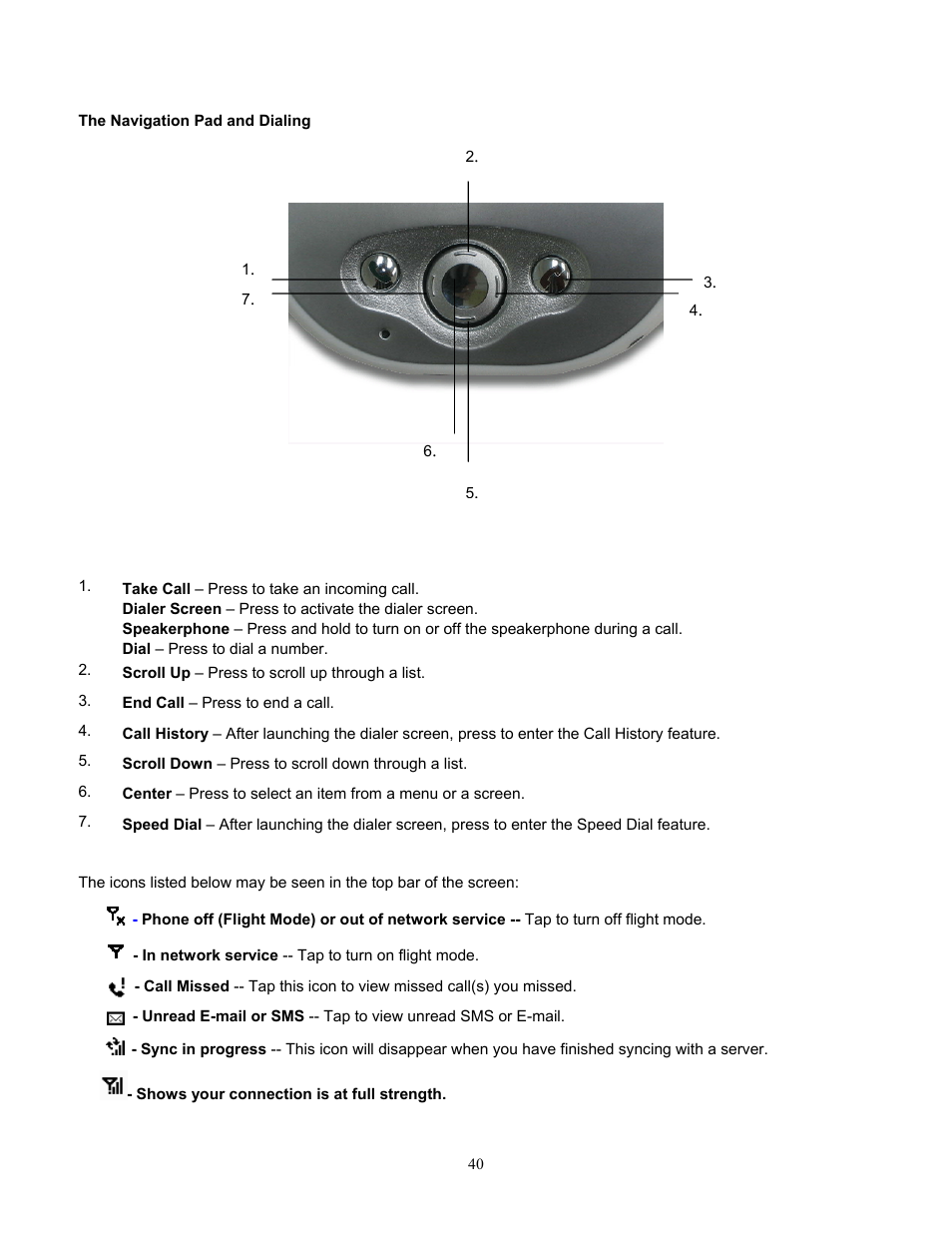 The navigation pad and dialing | Audiovox Pocket PC Phone User Manual | Page 40 / 113