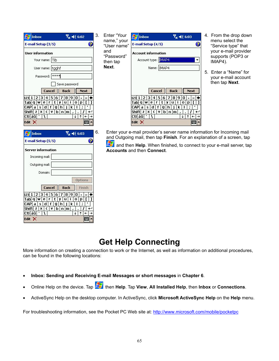 Get help connecting, Get help on connecting | Audiovox Pocket PC Phone User Manual | Page 65 / 113