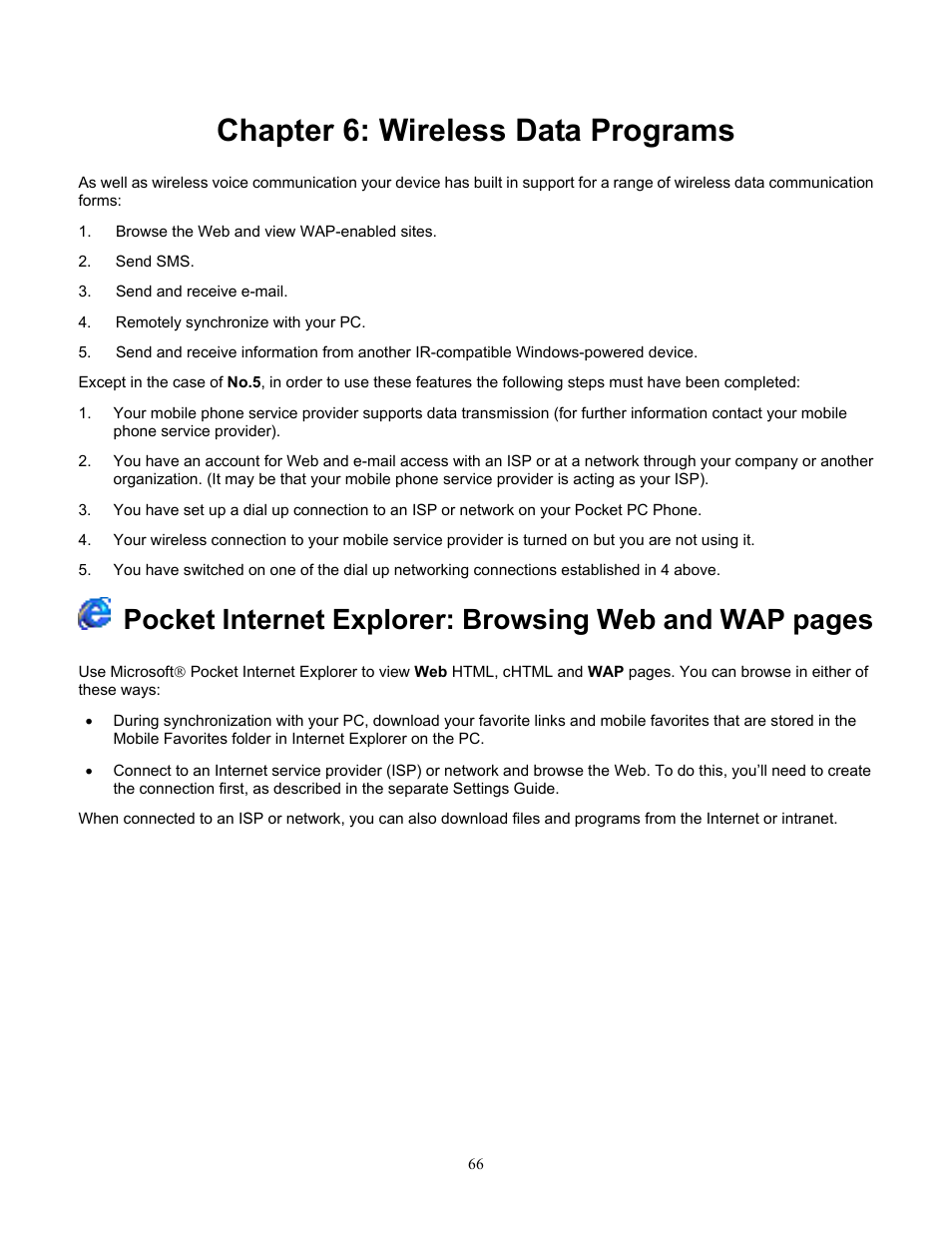 Chapter 6: wireless data programs | Audiovox Pocket PC Phone User Manual | Page 66 / 113
