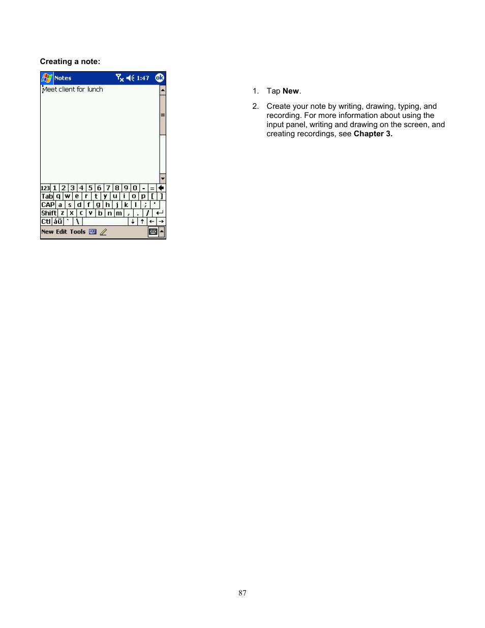 Creating a note | Audiovox Pocket PC Phone User Manual | Page 87 / 113