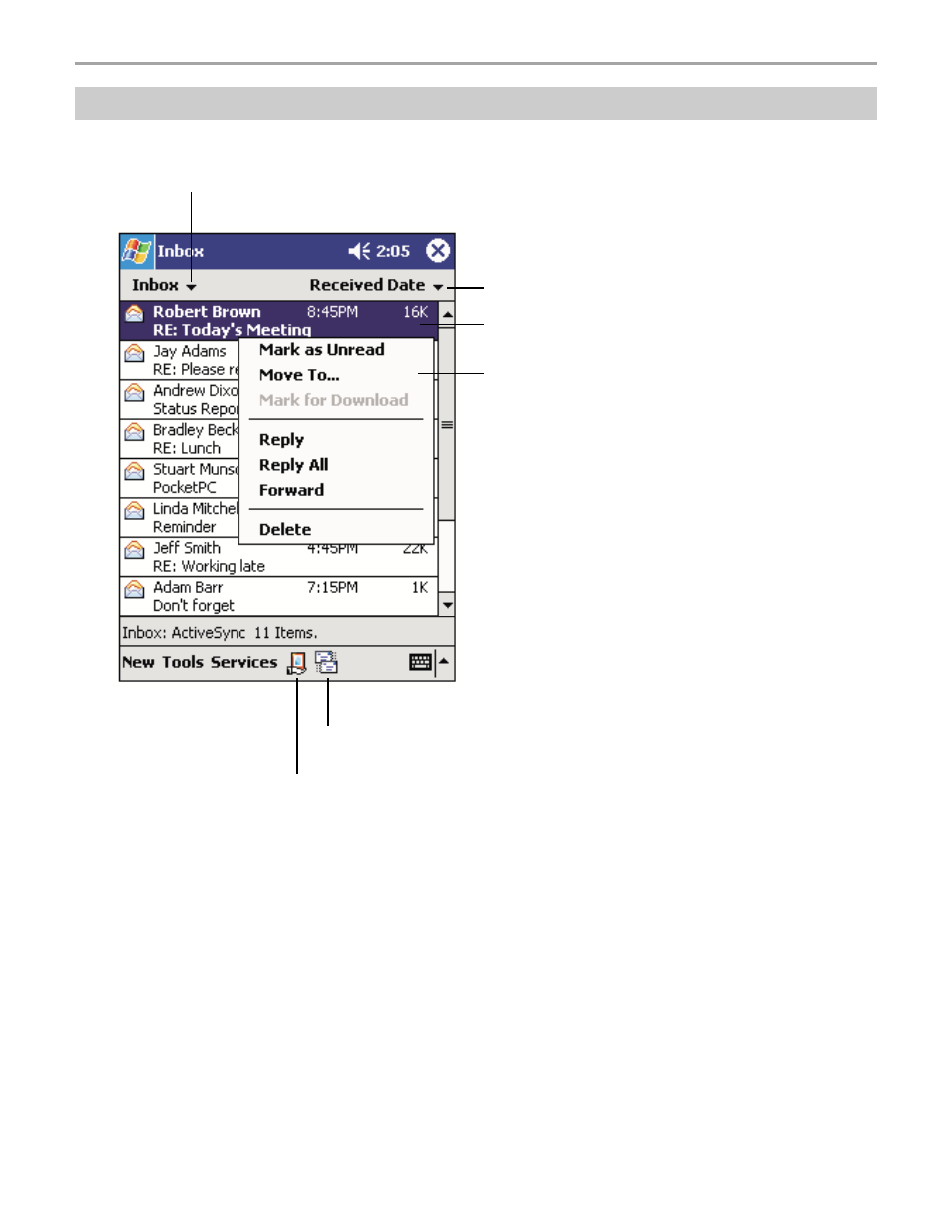 Using the message list | Audiovox Pocket PC User Manual | Page 102 / 154
