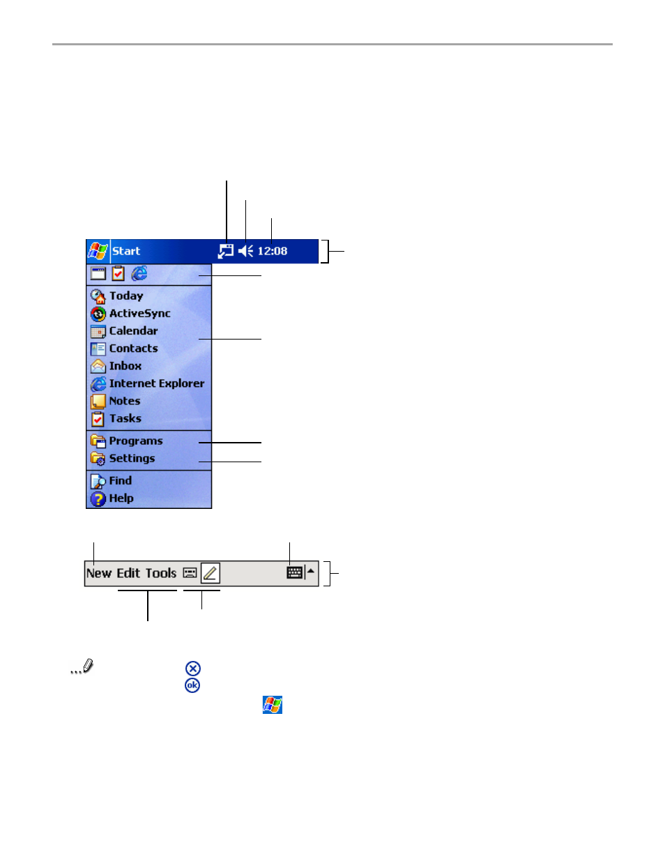 Navigation bar and command bar | Audiovox Pocket PC User Manual | Page 35 / 154