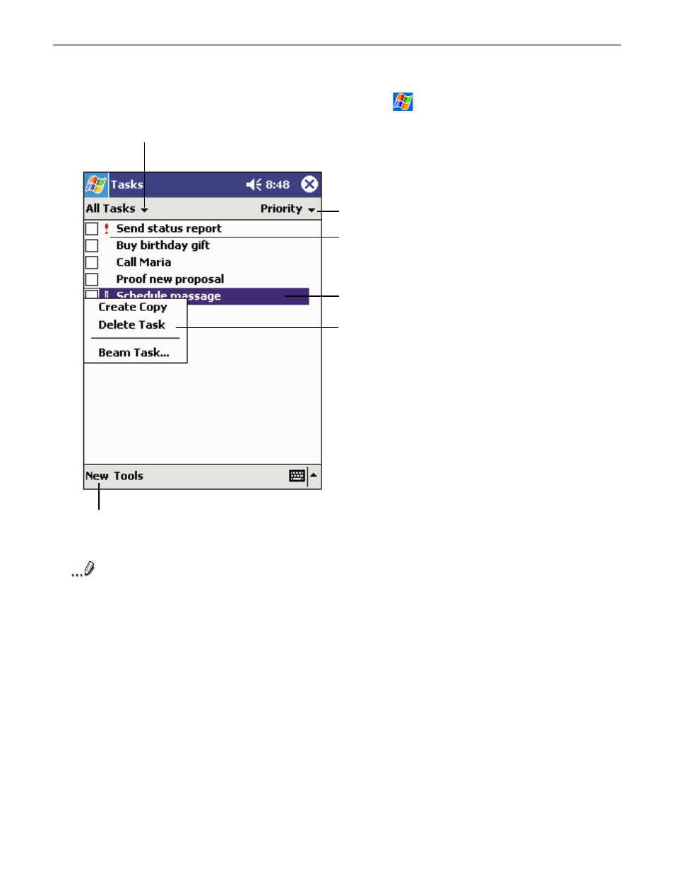 Tasks: keeping a to do list | Audiovox Pocket PC User Manual | Page 96 / 154