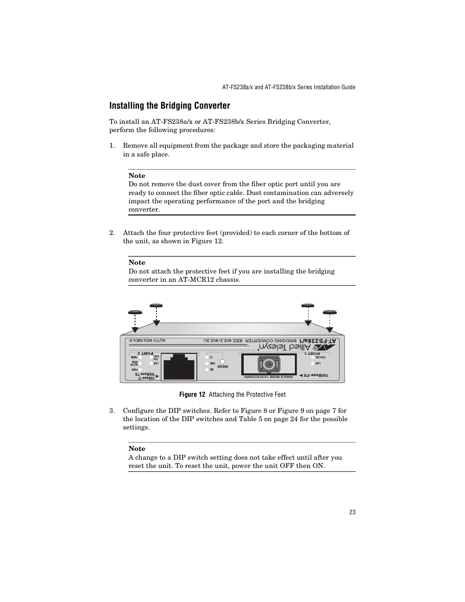 Installing the bridging converter | Allied Telesis AT-FS238b/2 User Manual | Page 33 / 76