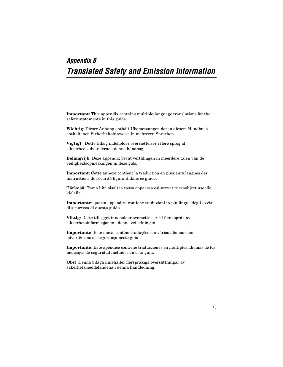 Appendix b, Translated safety and emission information | Allied Telesis AT-FS238b/2 User Manual | Page 53 / 76