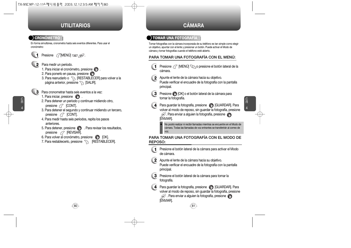 Cámara, Utilitarios | Audiovox CDM-8900 User Manual | Page 110 / 137