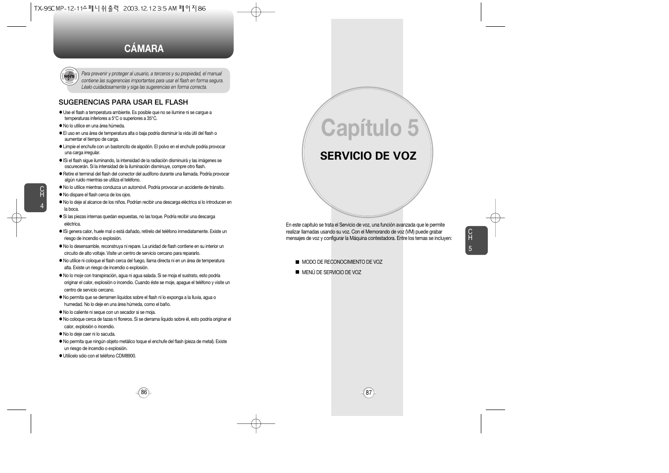 Capítulo 5, Servicio de voz, Cámara | Audiovox CDM-8900 User Manual | Page 113 / 137