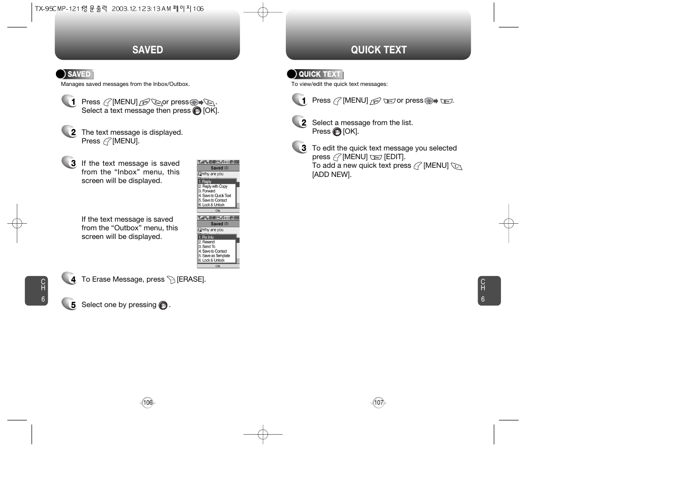 Saved, Quick text | Audiovox CDM-8900 User Manual | Page 55 / 137