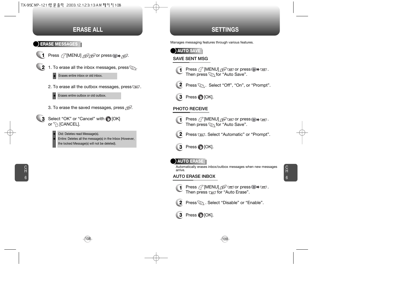 Erase all, Settings | Audiovox CDM-8900 User Manual | Page 56 / 137