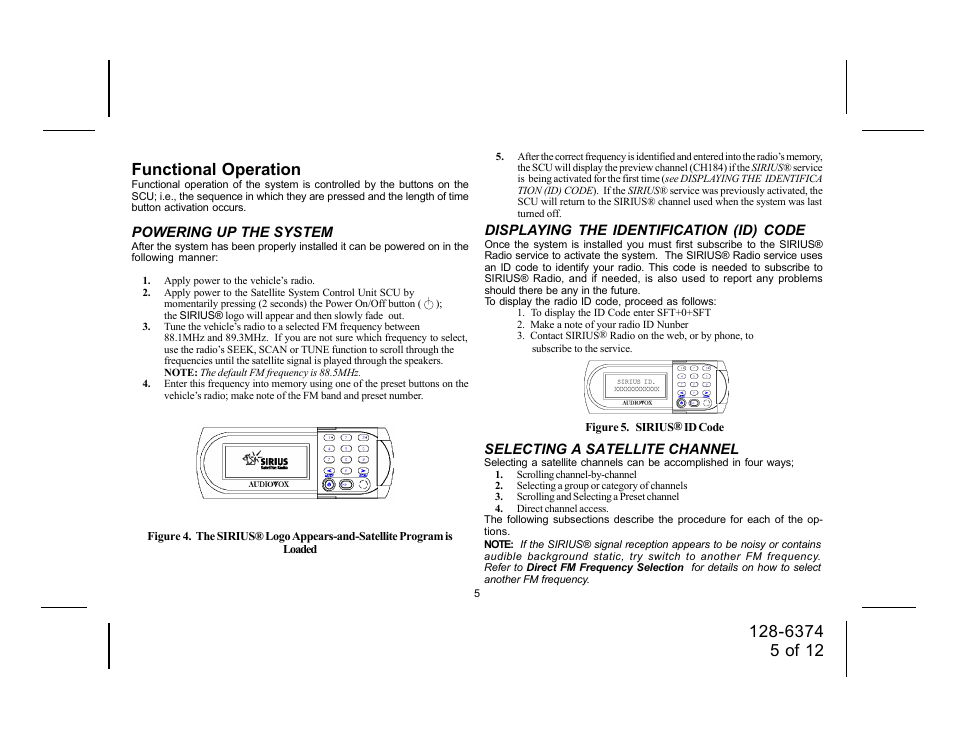 Functional operation | Audiovox SIRIUS SRSIR-001FM User Manual | Page 5 / 12