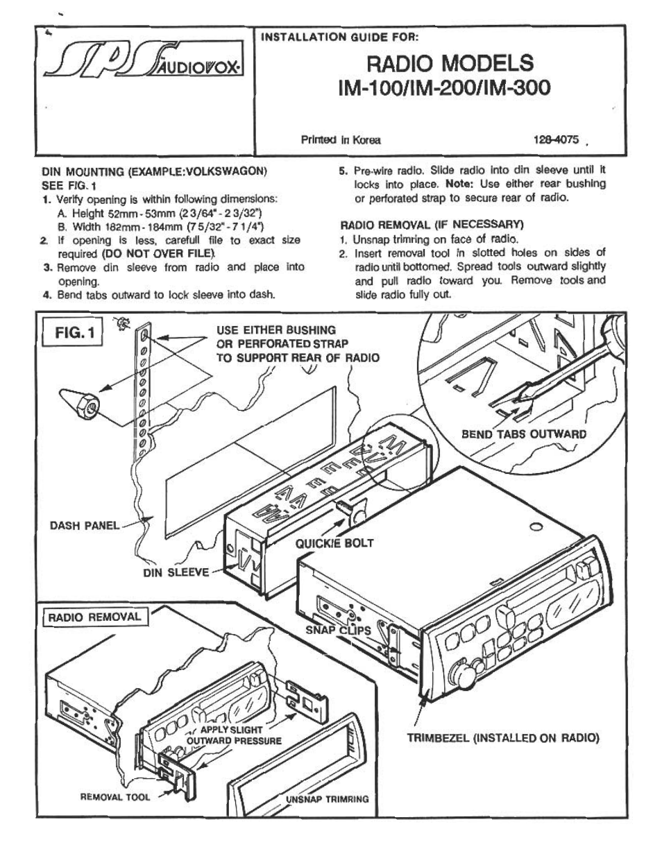 Audiovox IM-100 User Manual | 2 pages