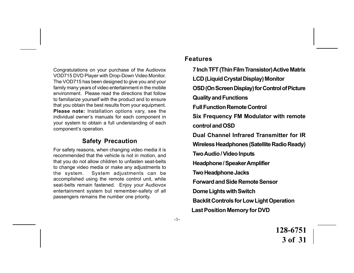 Audiovox VOD715 User Manual | Page 3 / 31