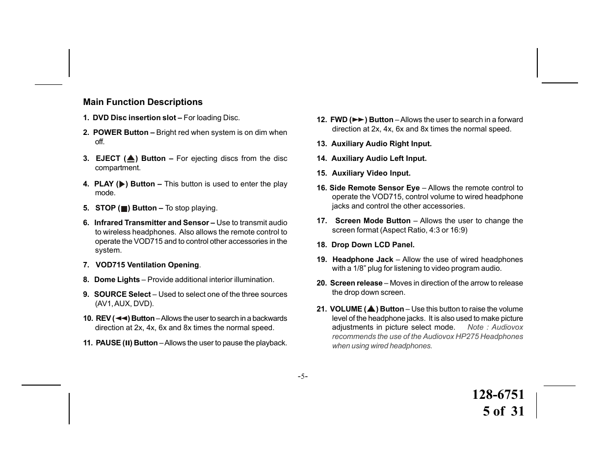 Audiovox VOD715 User Manual | Page 5 / 31