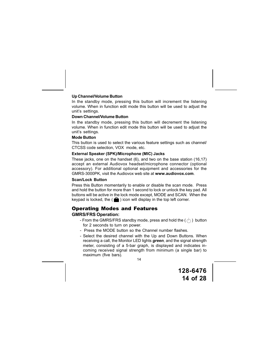 Audiovox GMRS-3000PK User Manual | Page 14 / 28