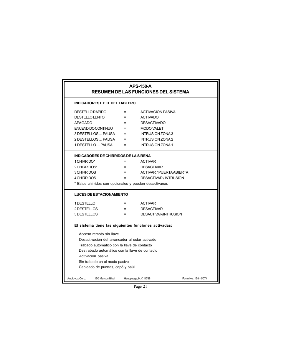 Audiovox Prestige Platinum APS-150-A User Manual | Page 21 / 21