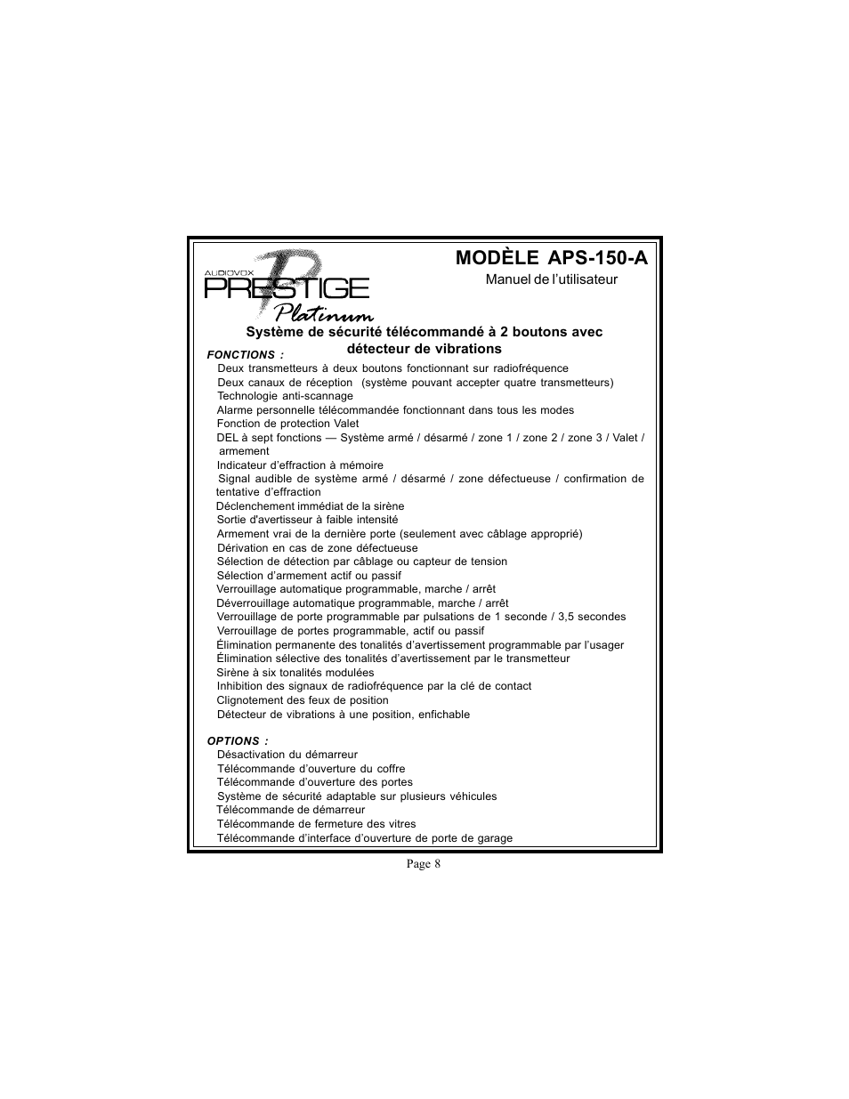 Modèle aps-150-a | Audiovox Prestige Platinum APS-150-A User Manual | Page 8 / 21