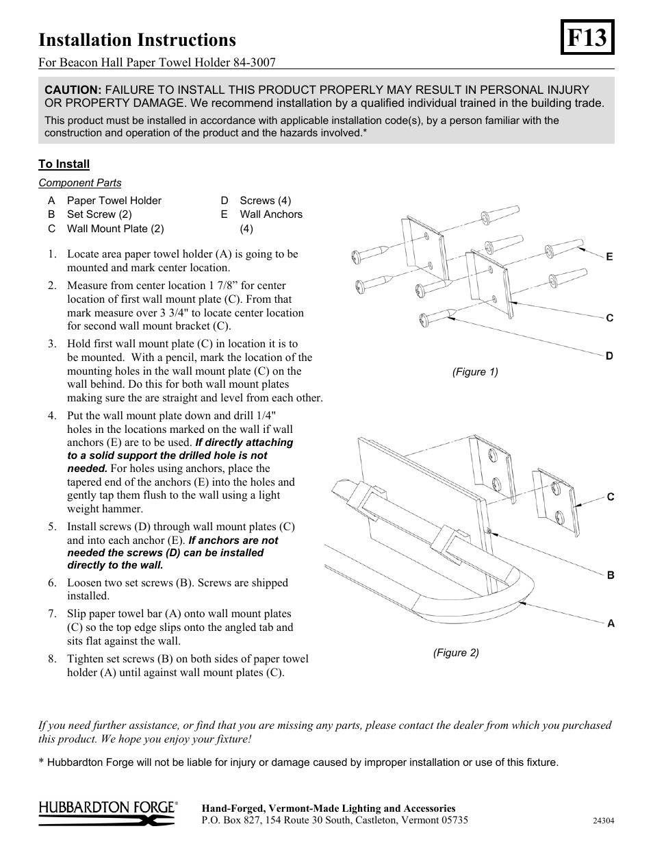 Hubbardton Forge 843007 User Manual | 1 page