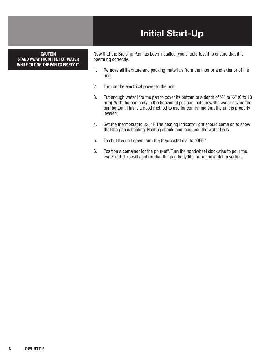 Initial start-up | Blodgett BTT-E Series User Manual | Page 8 / 20