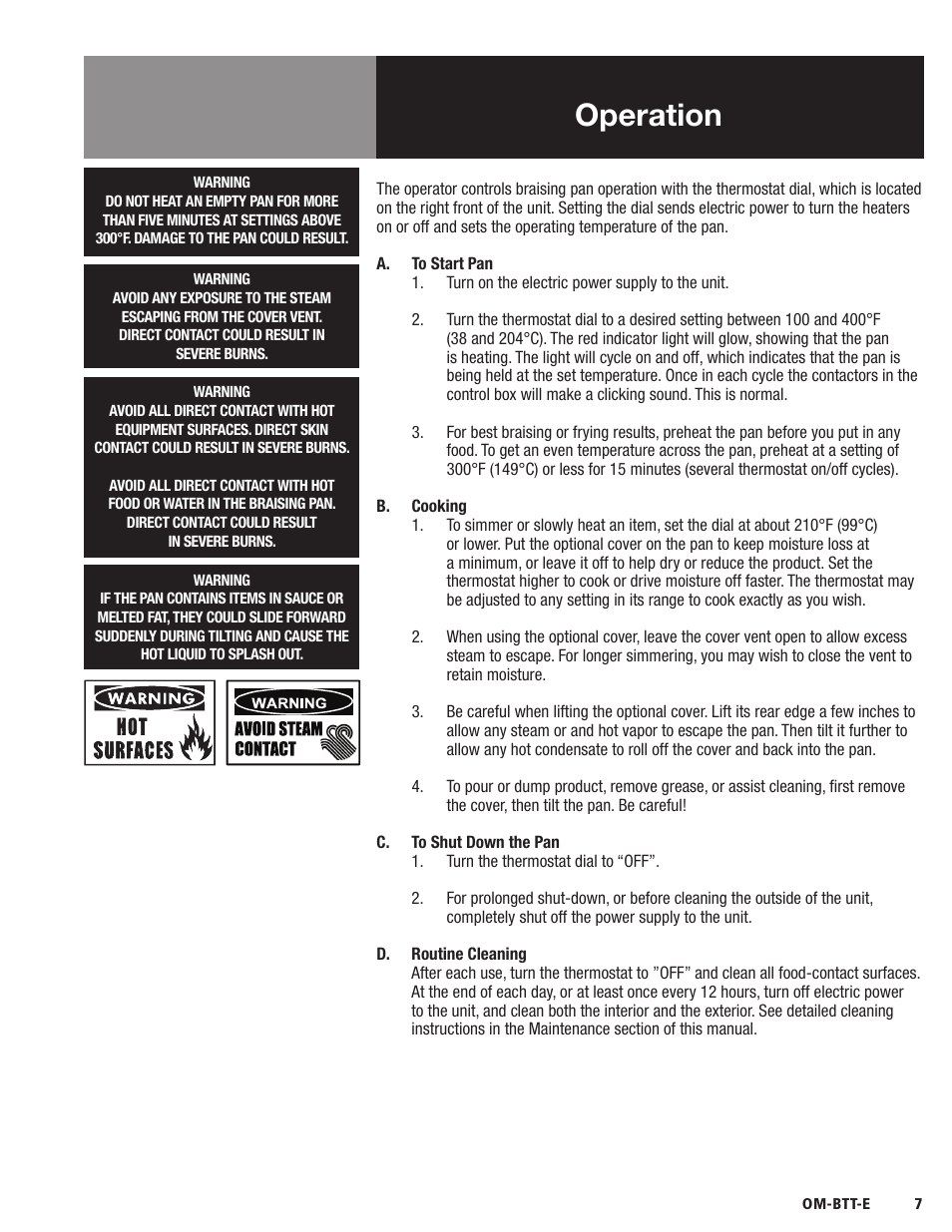 Operation | Blodgett BTT-E Series User Manual | Page 9 / 20