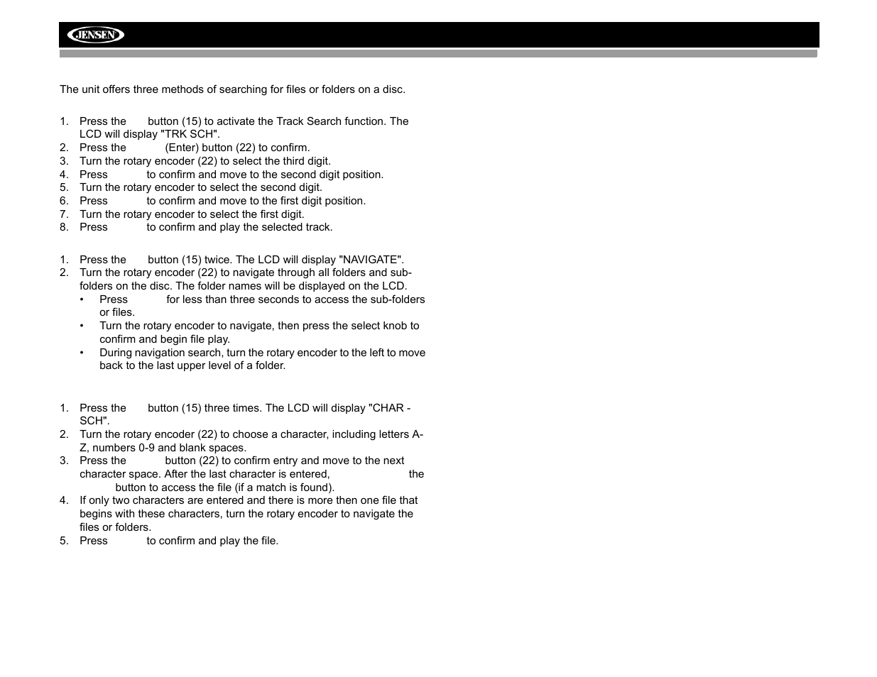 Audiovox Jensen MP6512i User Manual | Page 20 / 30