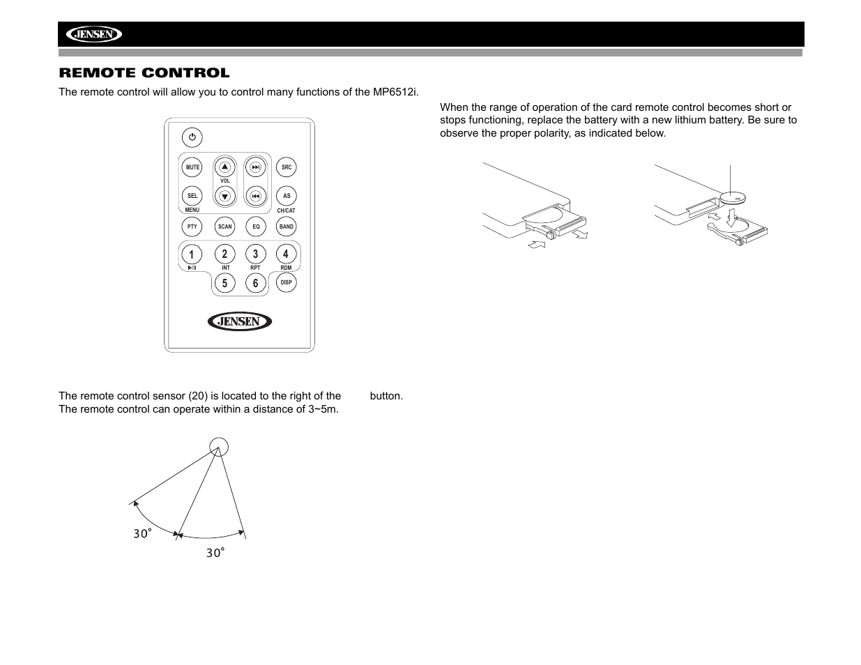 Mp6512i, Remote control | Audiovox Jensen MP6512i User Manual | Page 24 / 30