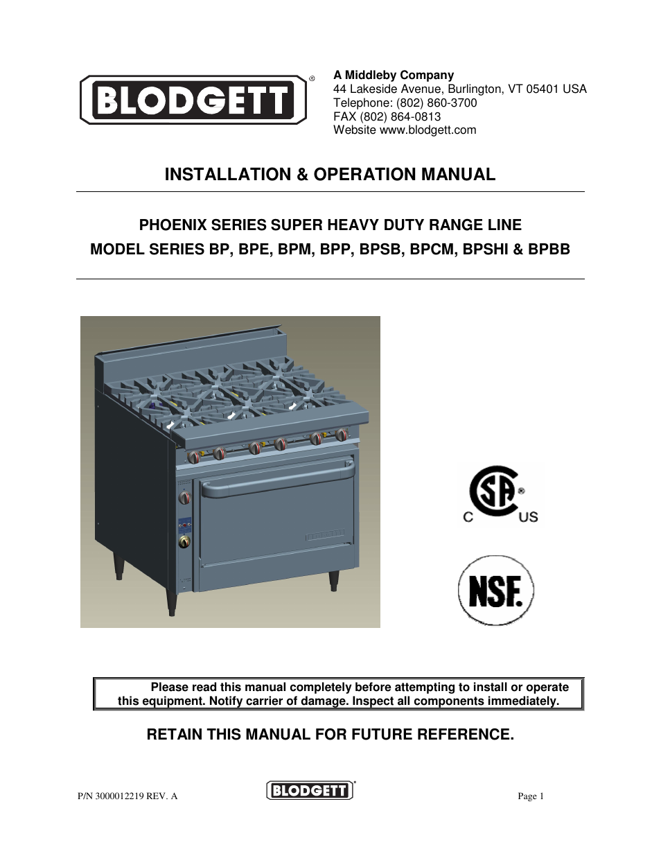 Blodgett BPBB SERIES User Manual | 24 pages