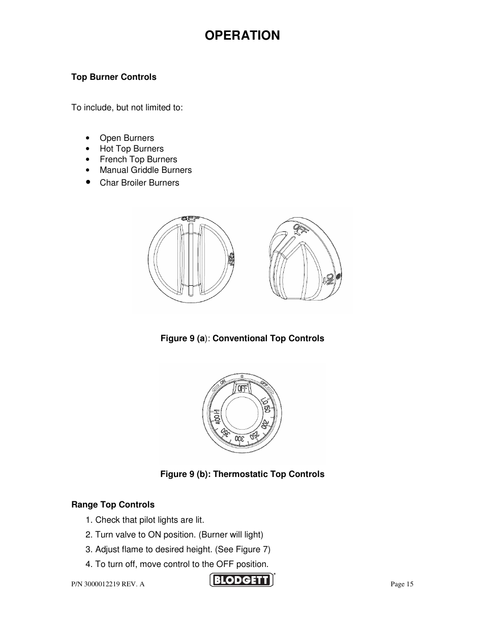 Operation | Blodgett BPBB SERIES User Manual | Page 15 / 24