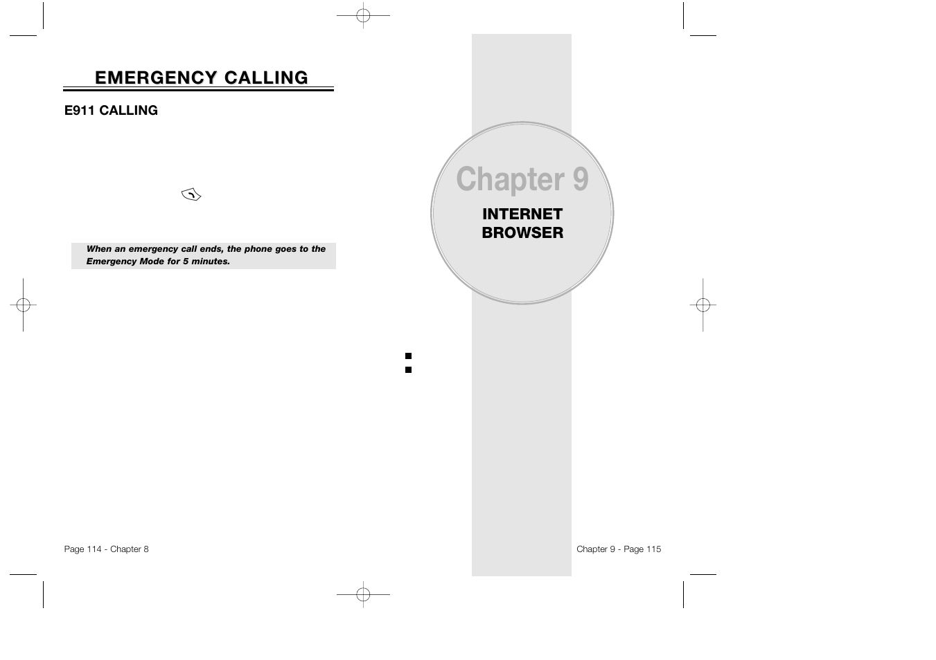 Chapter 9, Emergency calling | Audiovox CDM 8500 User Manual | Page 59 / 76
