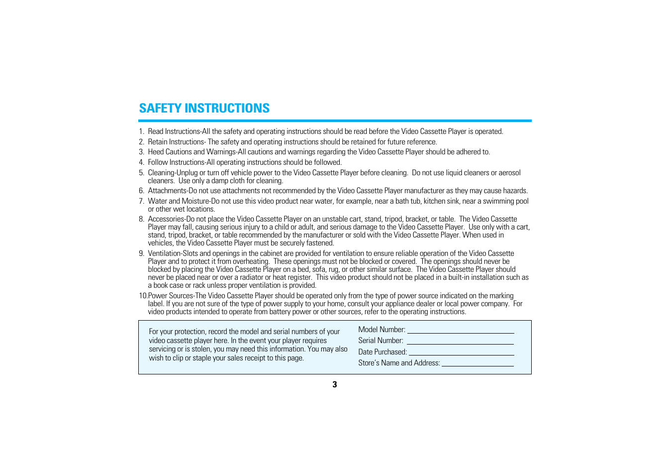 Safety instructions | Audiovox AVP-7280A User Manual | Page 6 / 30