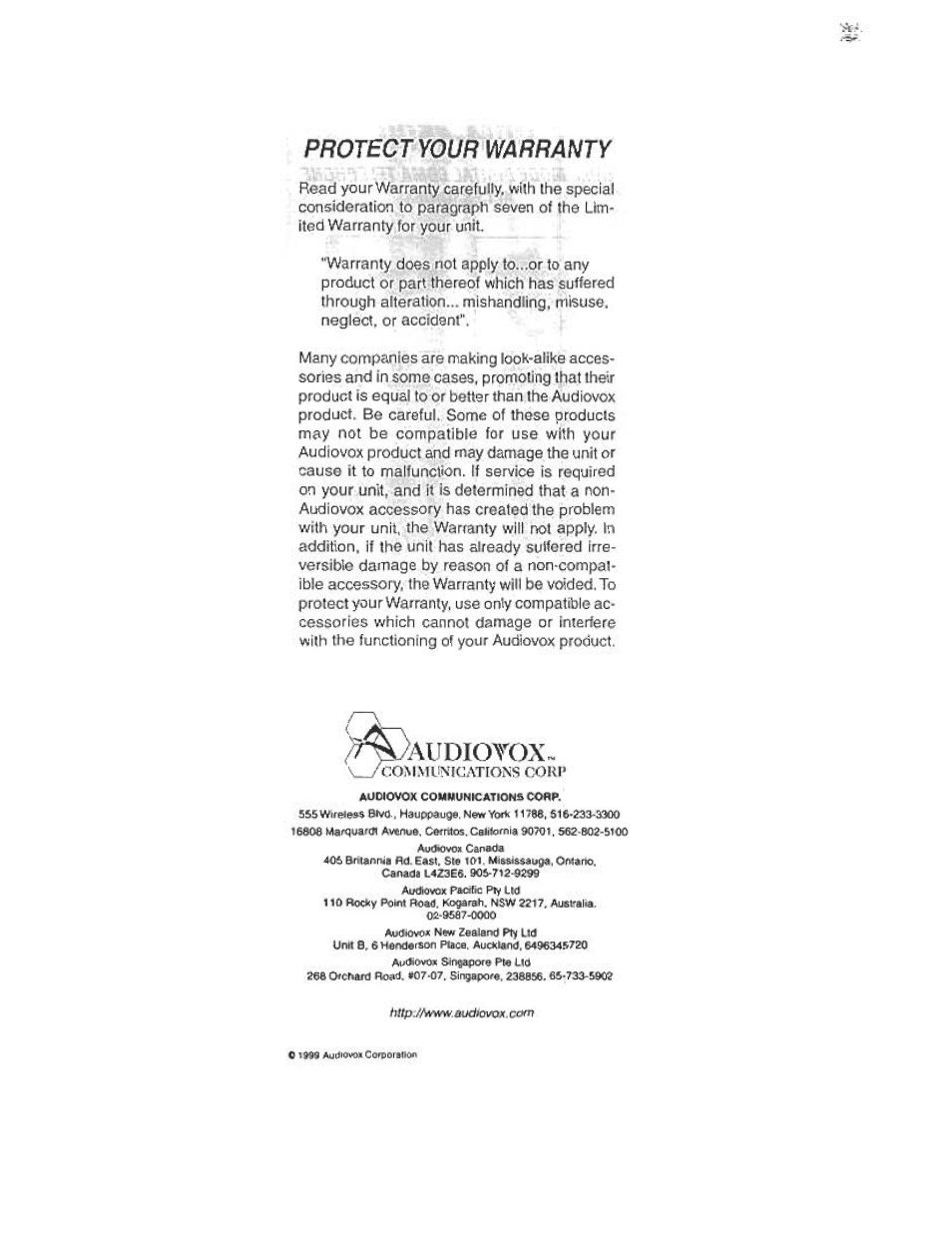 Protect yourwarranty, Audiotox | Audiovox CDM 4500 User Manual | Page 42 / 42